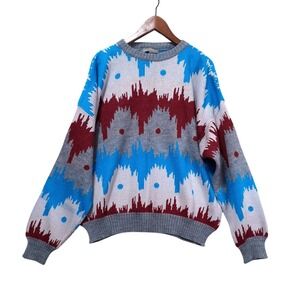 Vtg Mario Gilberti Abstract Knit Sweater Mens XL‎ Wool Blend Pullover Italy Blue